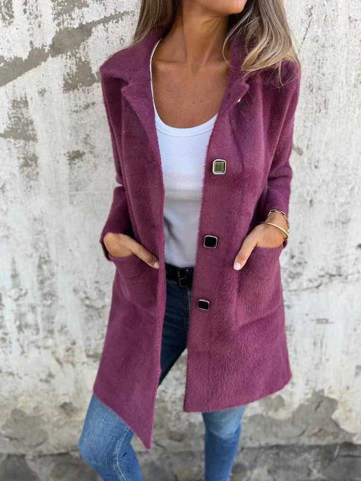 Fia - Manteau long doux à boutons