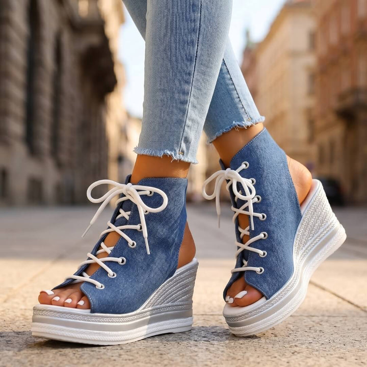 Layla - Sandales compensées à lacets à plateforme