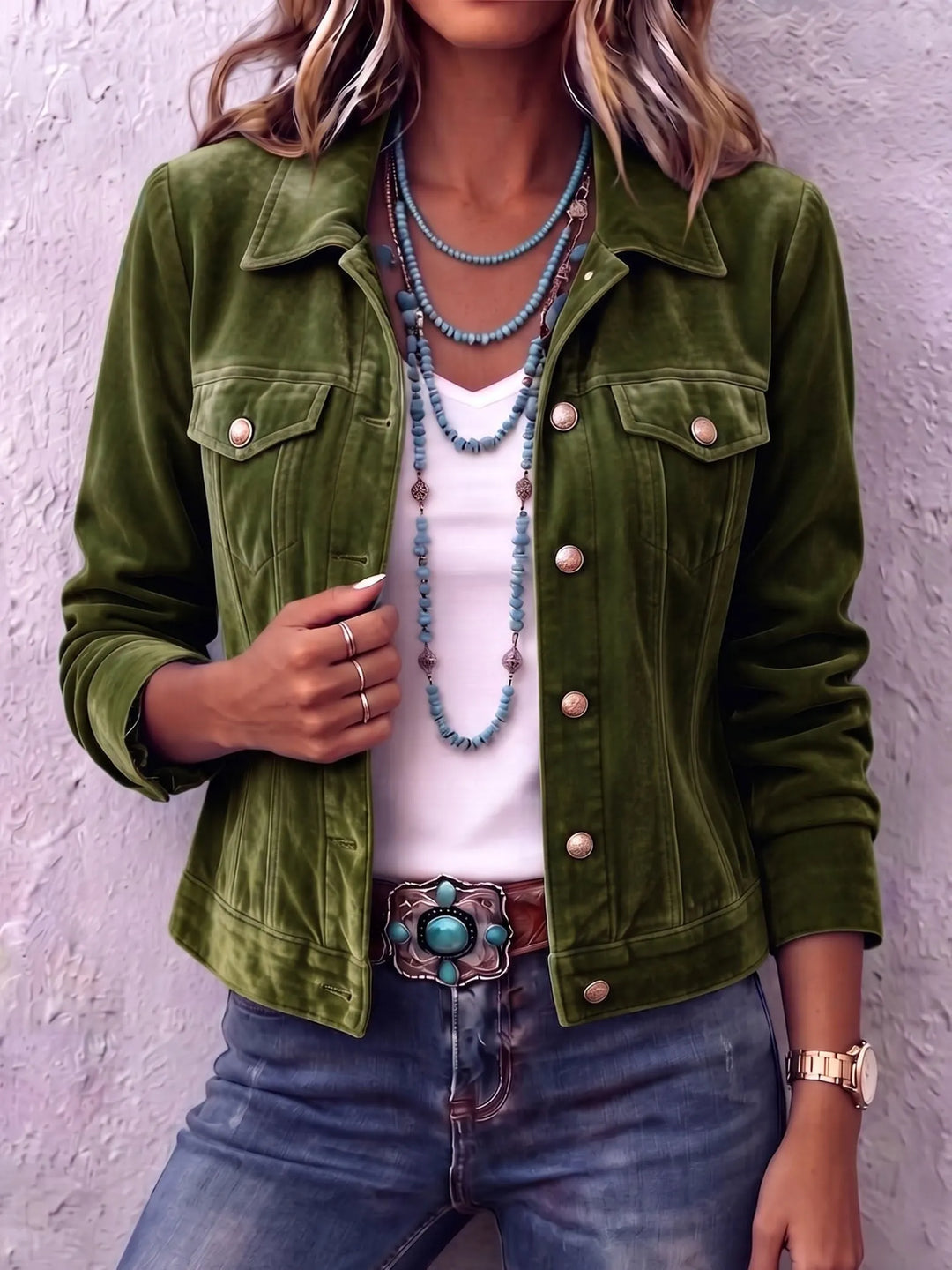 Amandria - Veste vintage délavée à boutons