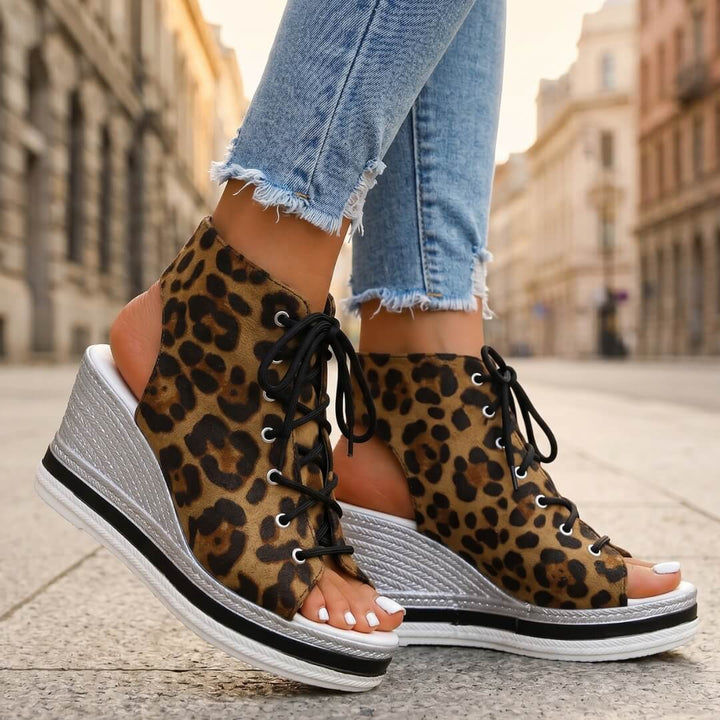 Layla - Sandales compensées à lacets à plateforme