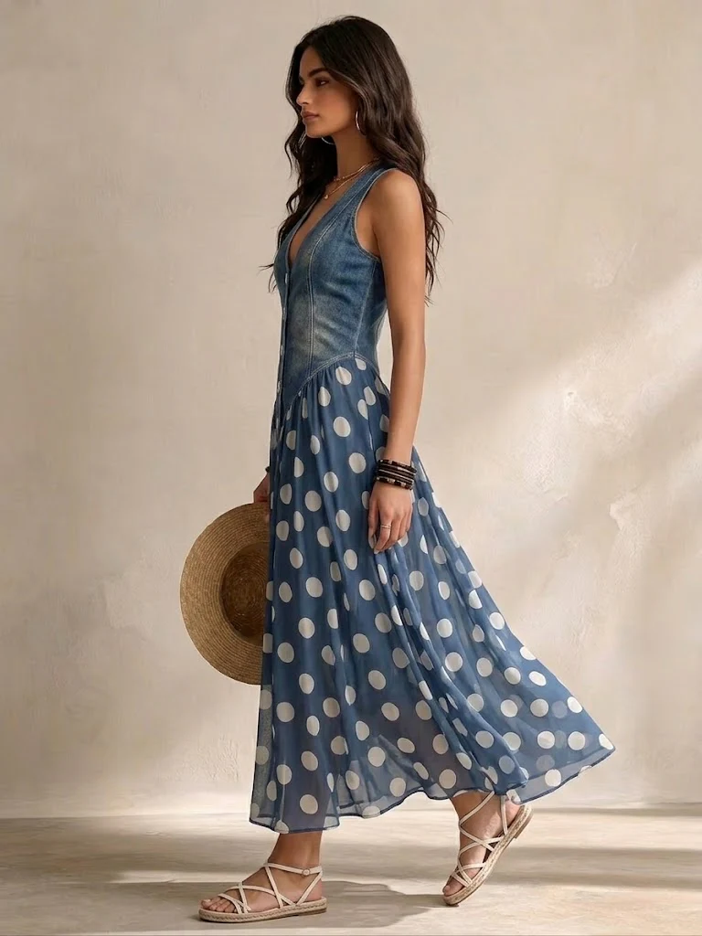 Ameliora - Robe à pois mix-matières