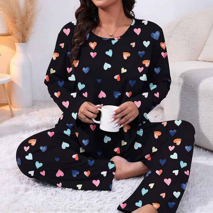 Bina - Ensemble de pyjama à motif cœur, manches longues, toucher doux