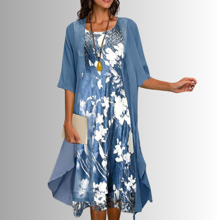 Delavelle - Ensemble coordonné élégant avec robe midi à volants superposés