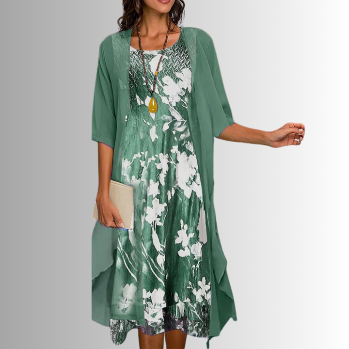 Delavelle - Ensemble coordonné élégant avec robe midi à volants superposés