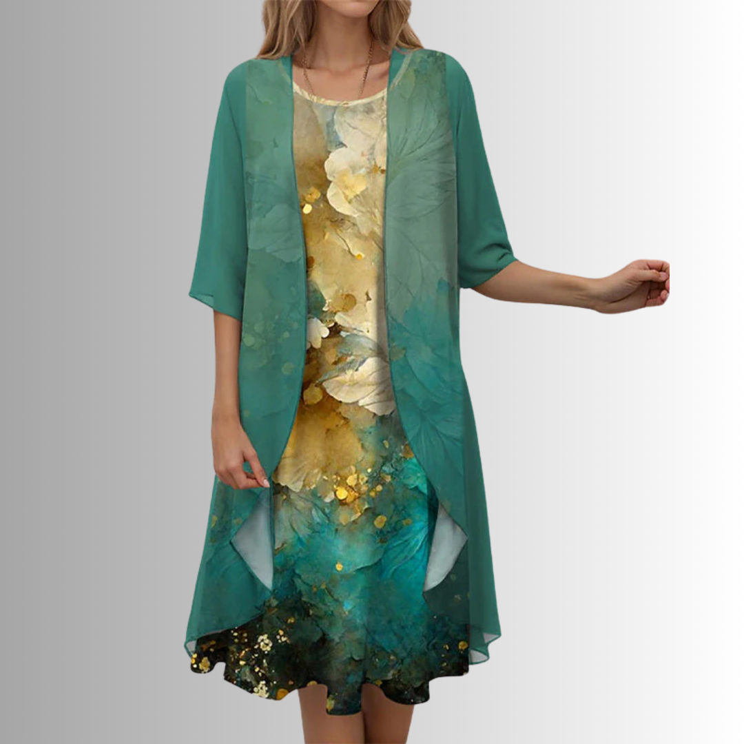 Delavelle - Ensemble coordonné élégant avec robe midi à volants superposés
