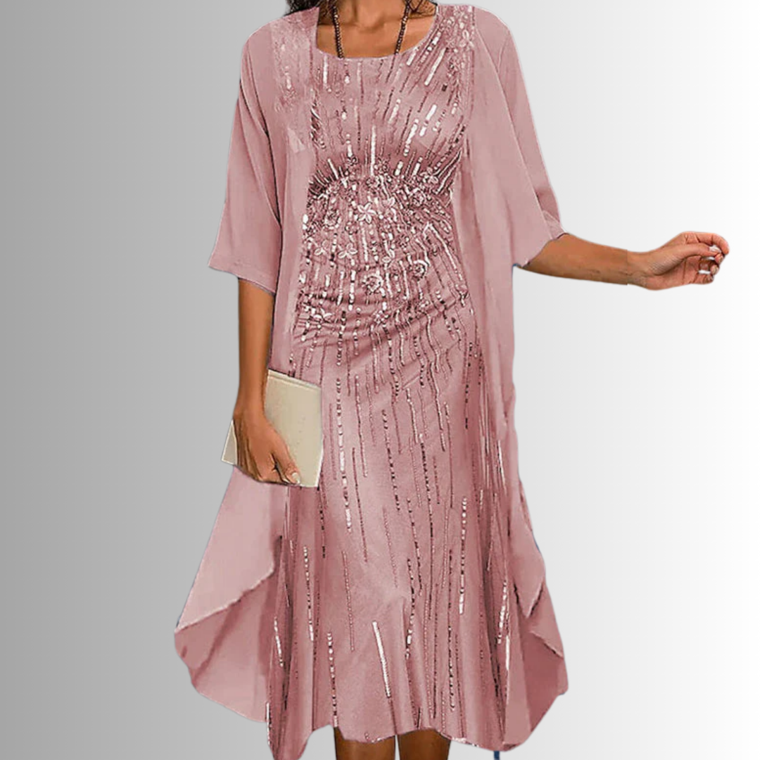 Delavelle - Ensemble coordonné élégant avec robe midi à volants superposés