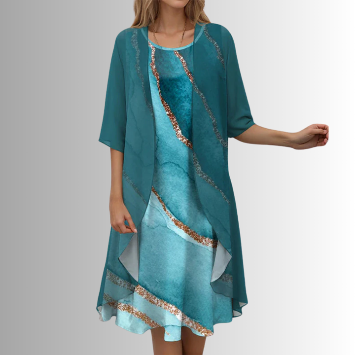 Delavelle - Ensemble coordonné élégant avec robe midi à volants superposés