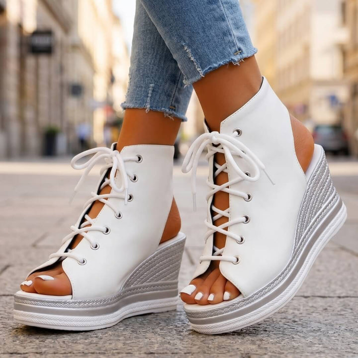 Layla - Sandales compensées à lacets à plateforme