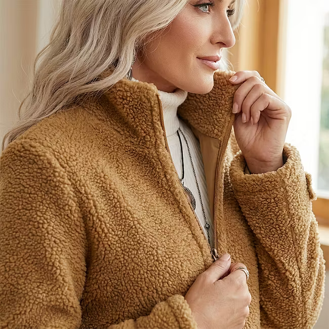 Lana - Veste mi-longue zippée texturée