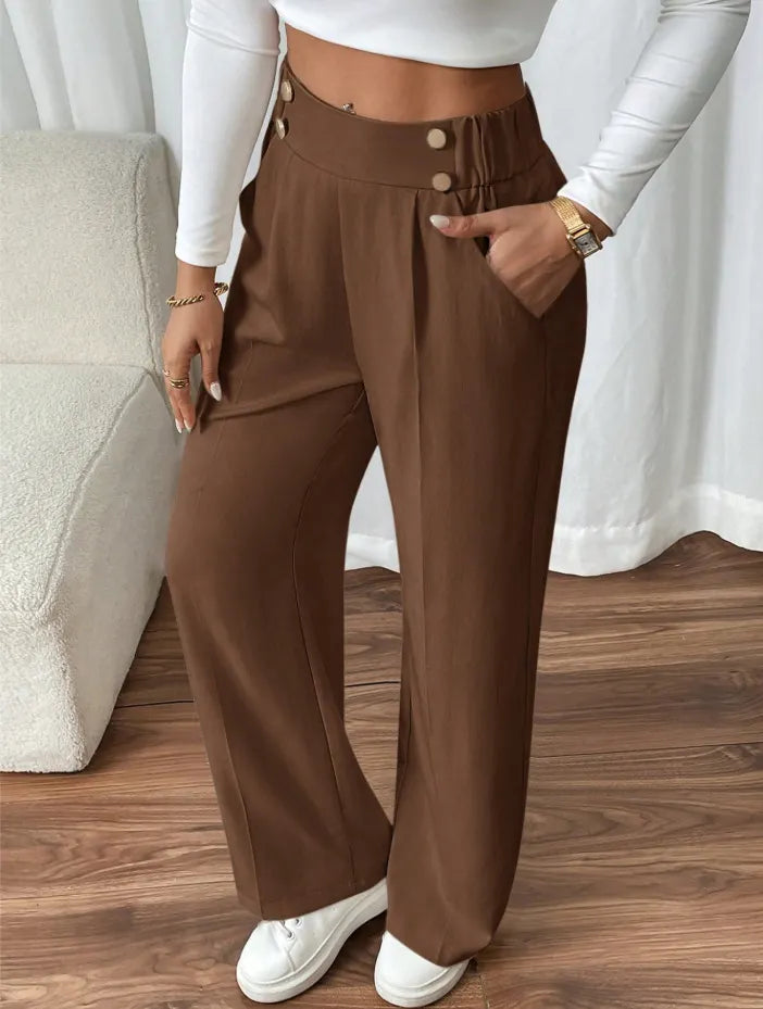 Ashlena - Pantalon large taille haute au toucher doux