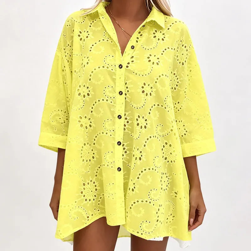 Amarielle - Robe brodée boutonnée et aérée