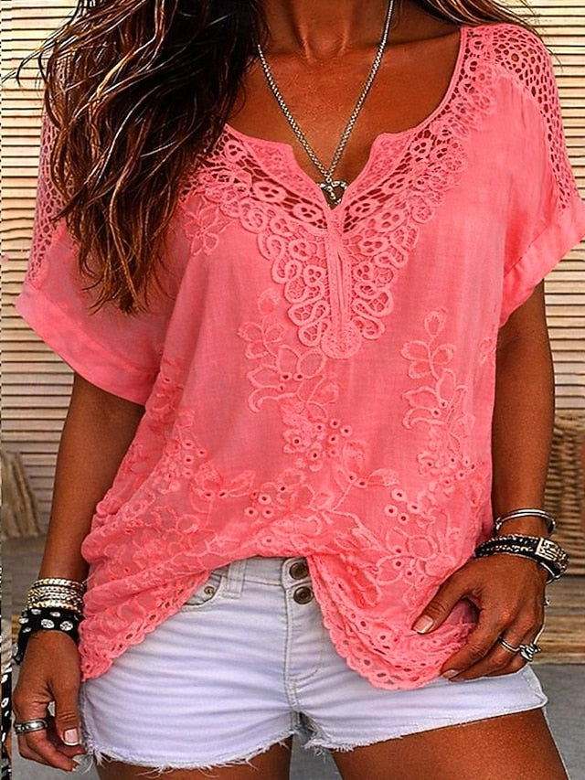 Ember - Blouse en dentelle brodée à col en V