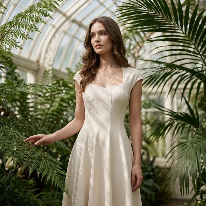Ysolenne - Robe midi à encolure carrée, douce au toucher