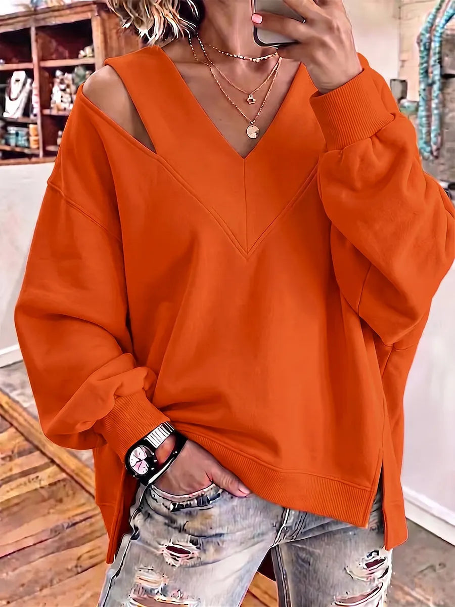 Aurelia - Sweat-shirt doux au toucher à encolure en V découpée