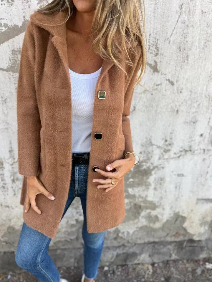 Fia - Manteau long doux à boutons