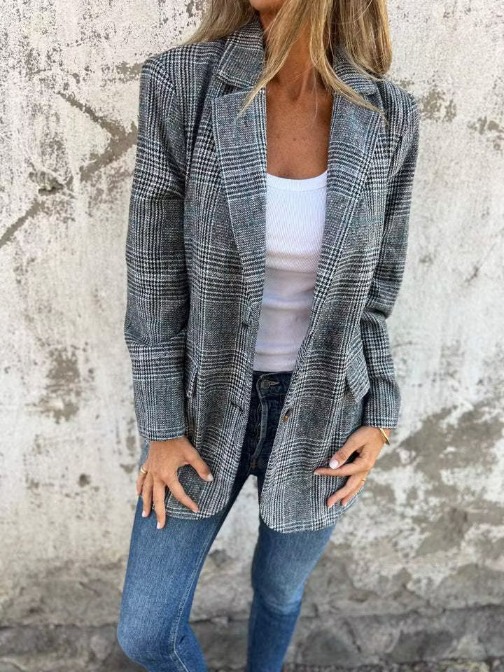 Eira - Blazer long à carreaux, coupe ajustée