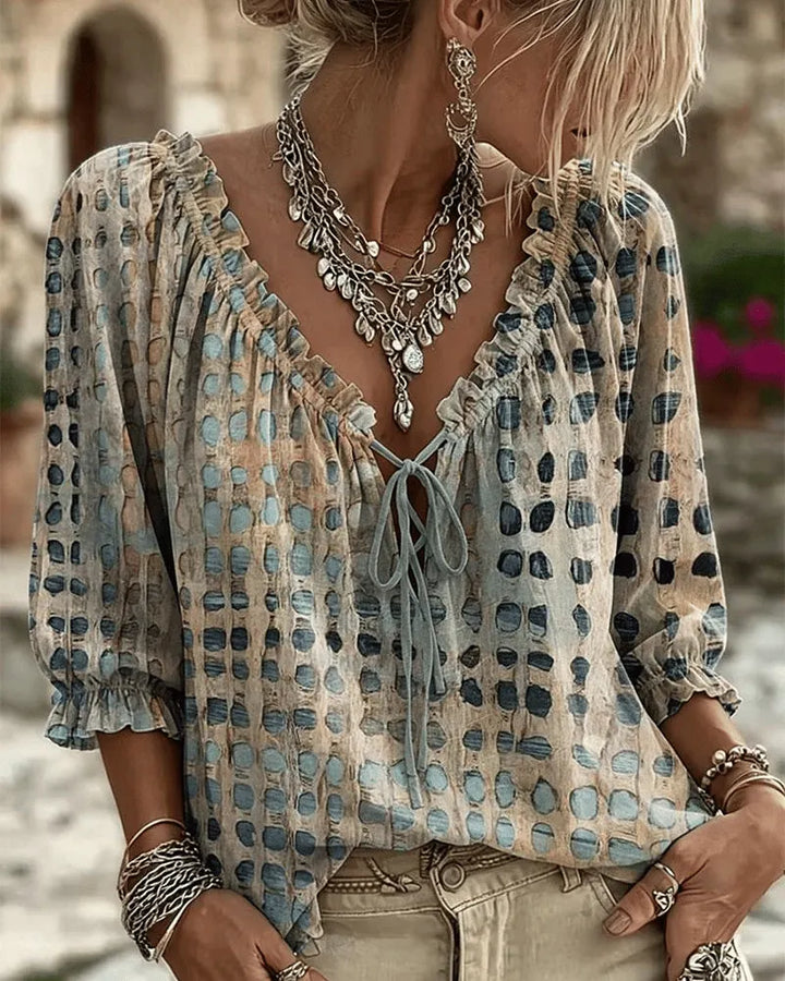 Araminta - Blouse à laçage, décolleté en V, toucher doux