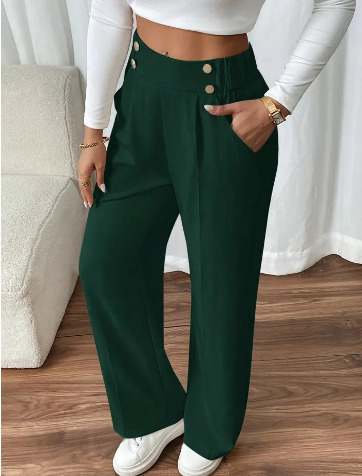 Ashlena - Pantalon large taille haute au toucher doux