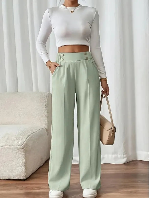 Ashlena - Pantalon large taille haute au toucher doux