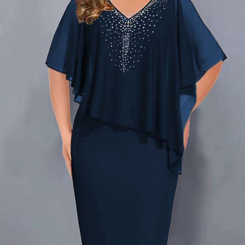 Lirienne - Robe midi à col V ornée de strass premium