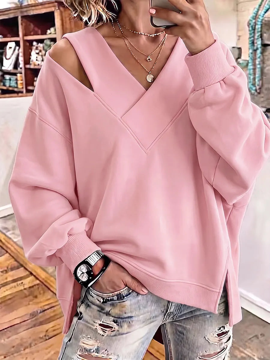 Aurelia - Sweat-shirt doux au toucher à encolure en V découpée