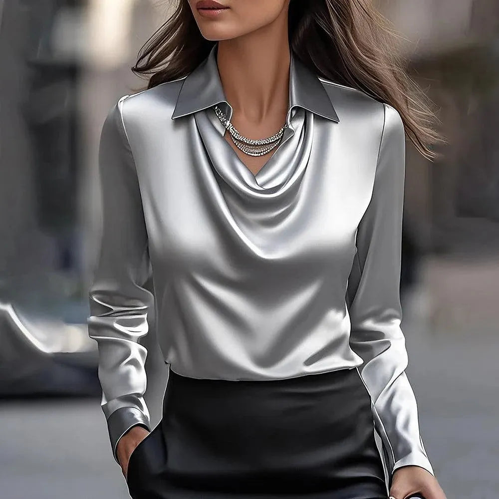 Aelin - Blouse en satin à col bénitier
