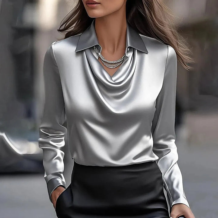 Aelin - Blouse en satin à col bénitier