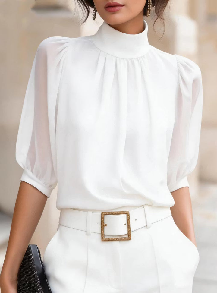 Valessique - Blouse plissée à col montant