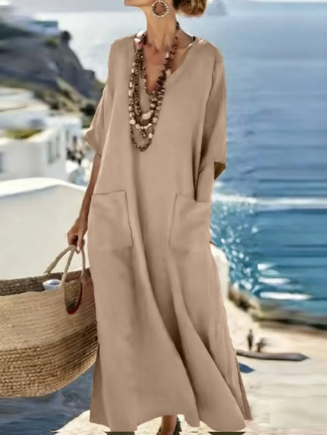 Serenelle - Robe longue imprimée à encolure en V au toucher doux