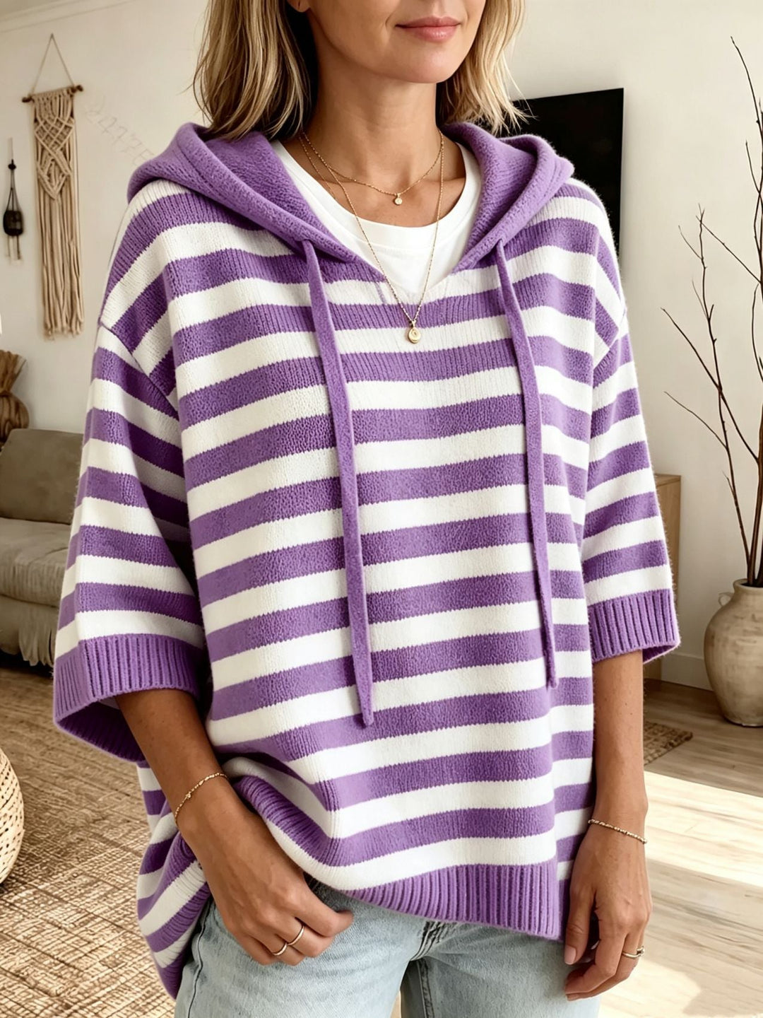 Leontine - Pull à capuche en maille à rayures