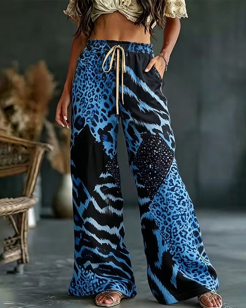 Elfrida - Pantalon large en patchwork léopard, doux au toucher