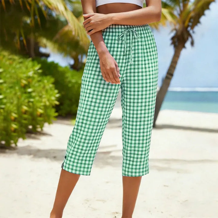 Eliska - Pantalon décontracté à carreaux raccourci