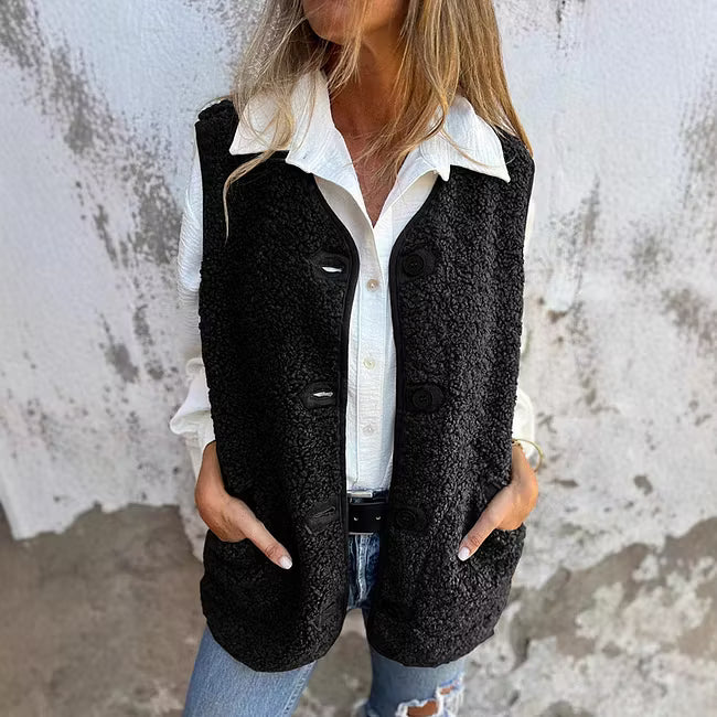 Ailyn - Gilet long texturé à boutons