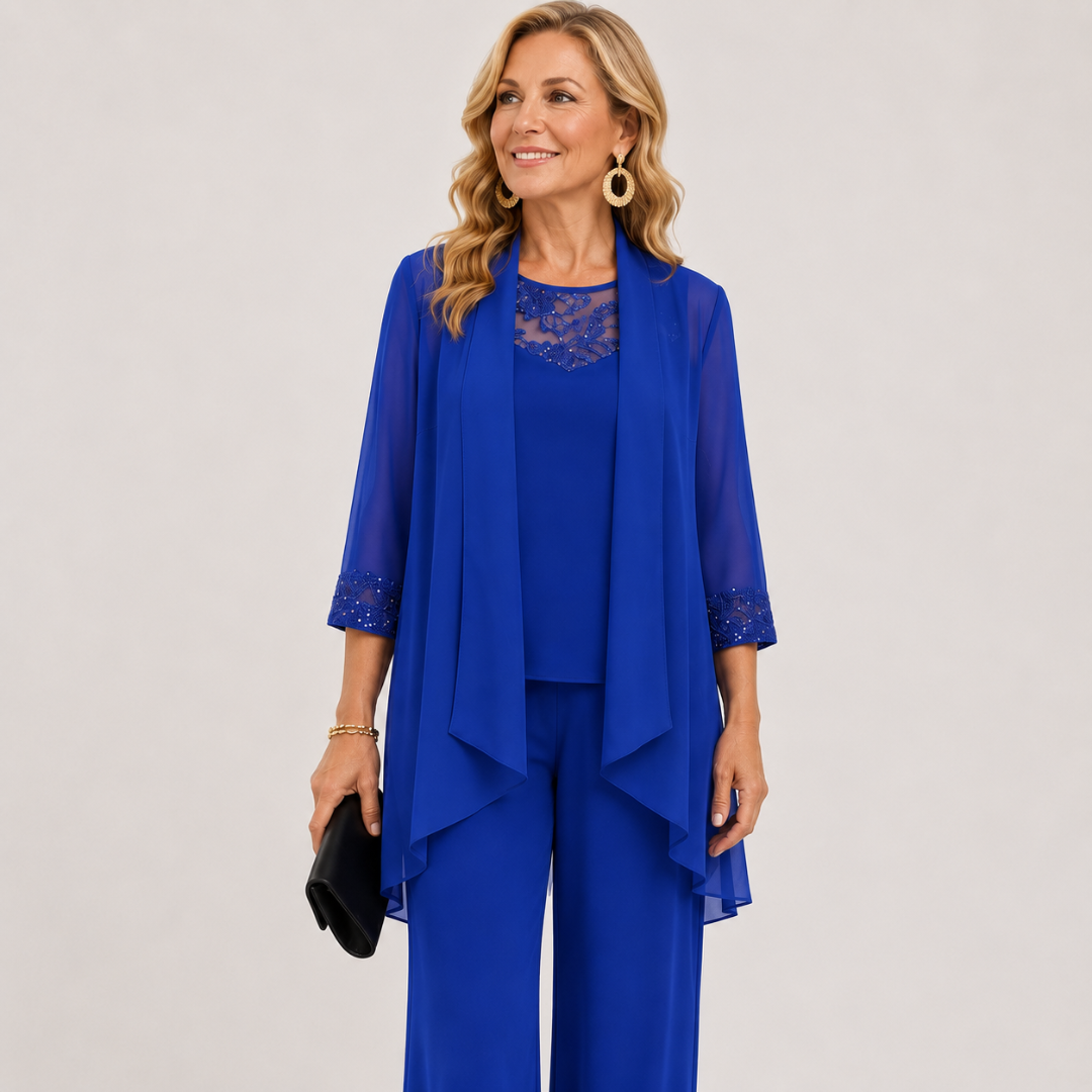 Aeliana - Ensemble 3 pièces élégant avec blazer et pantalon large