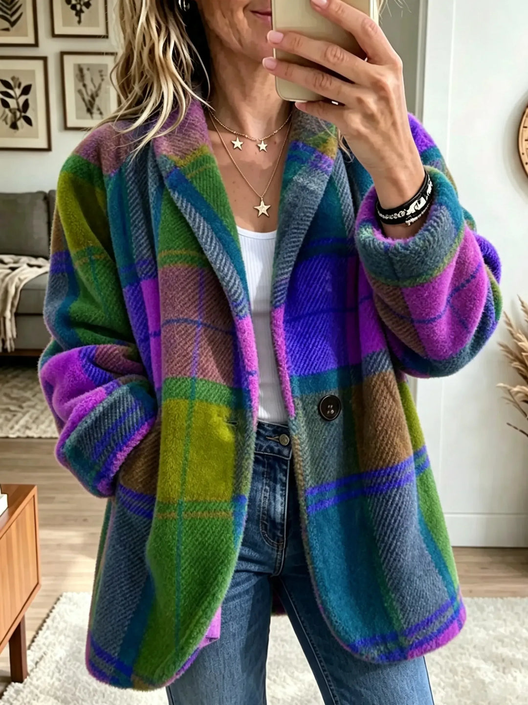 Apollonia - Veste oversize en peluche à carreaux