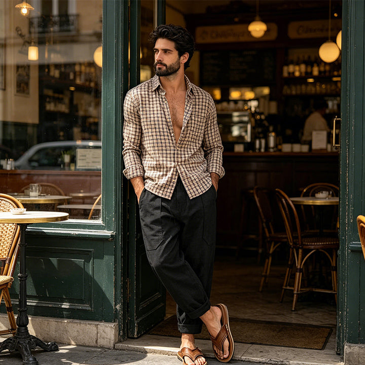 Halston - Pantalon en lin coupe décontractée