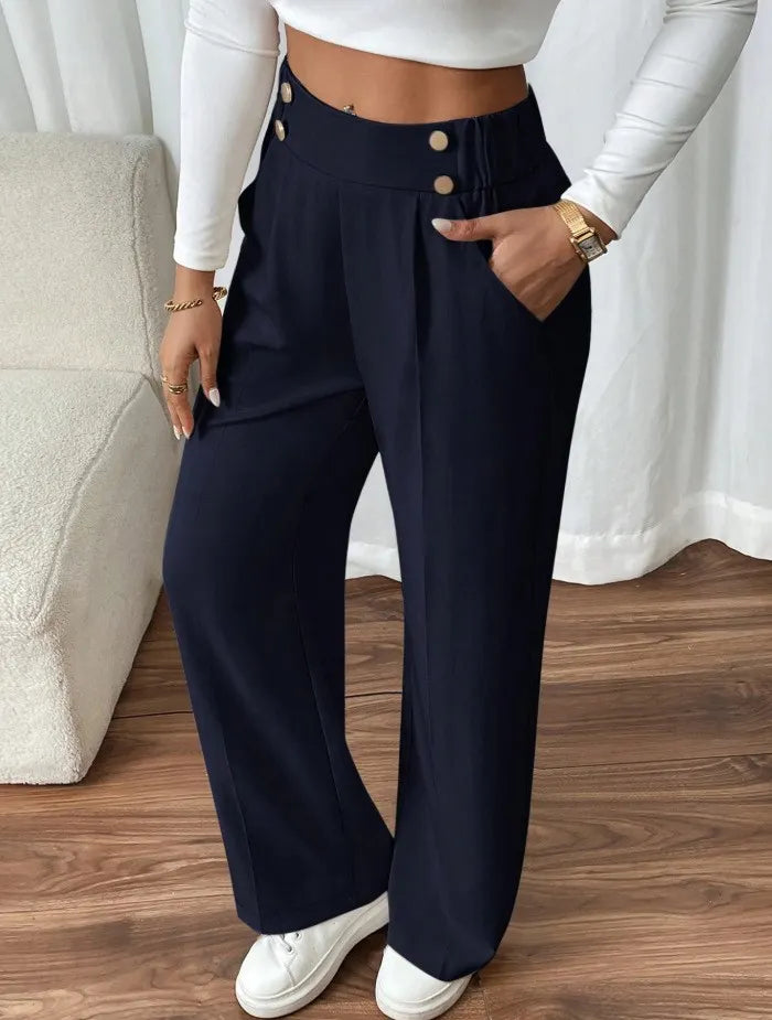 Ashlena - Pantalon large taille haute au toucher doux