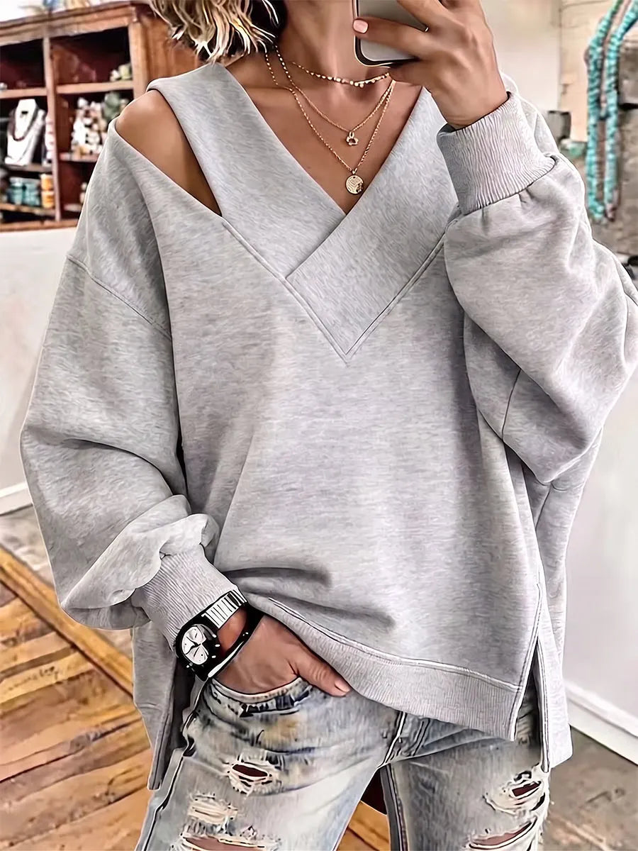 Aurelia - Sweat-shirt doux au toucher à encolure en V découpée