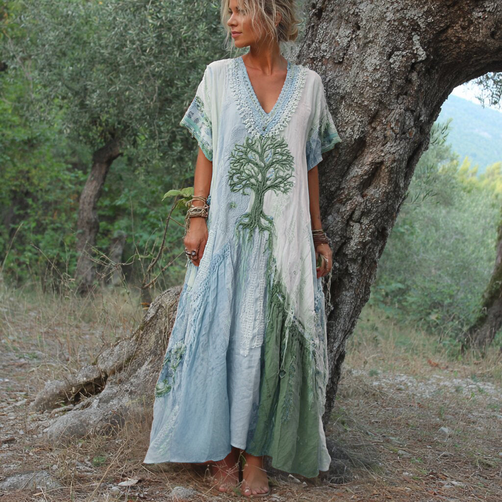Carivienne - Robe longue à motif arbre vintage
