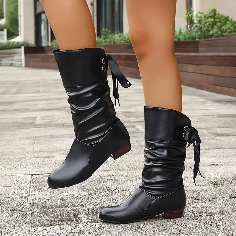 Hilda - Bottes mi-mollet à laçage froncé