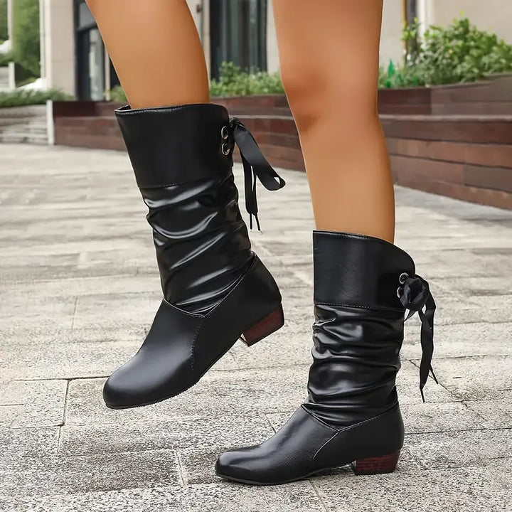 Hilda - Bottes mi-mollet à laçage froncé