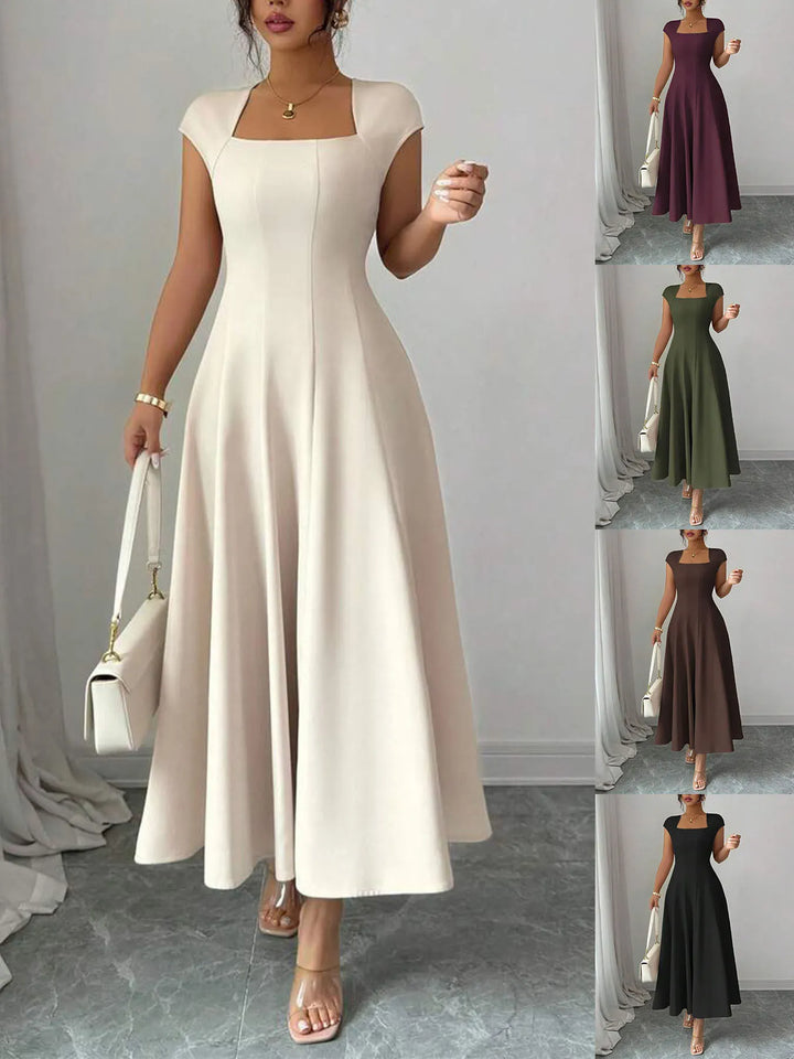 Ysolenne - Robe midi à encolure carrée, douce au toucher
