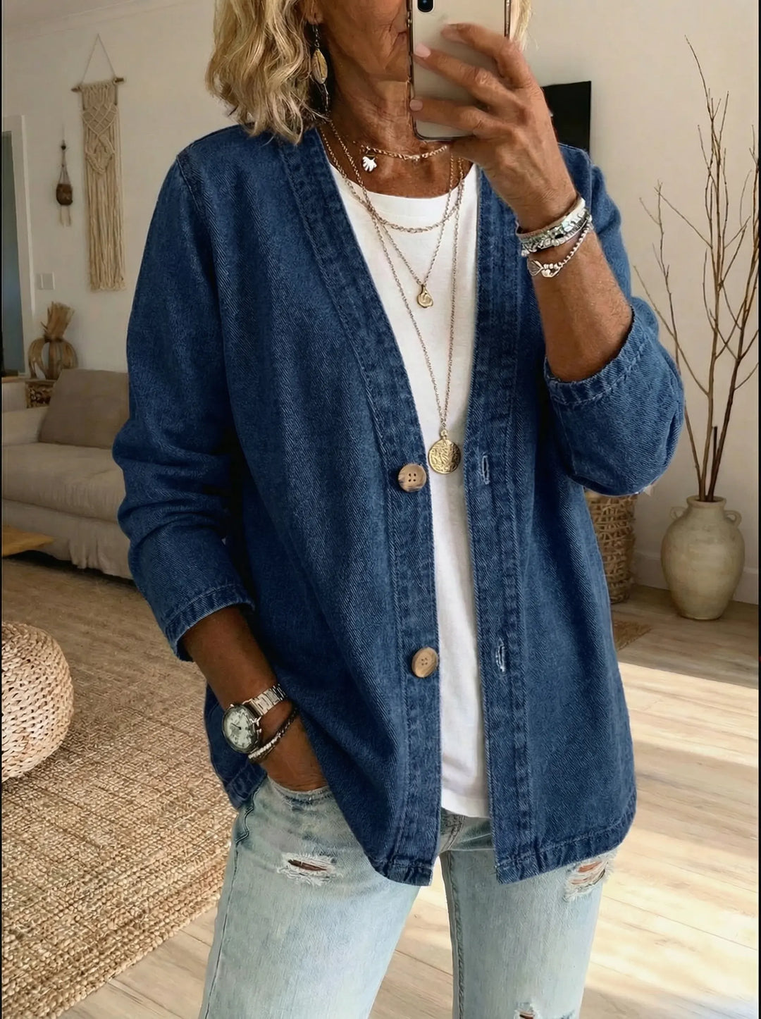 Shiloh - Cardigan boutonné en denim léger