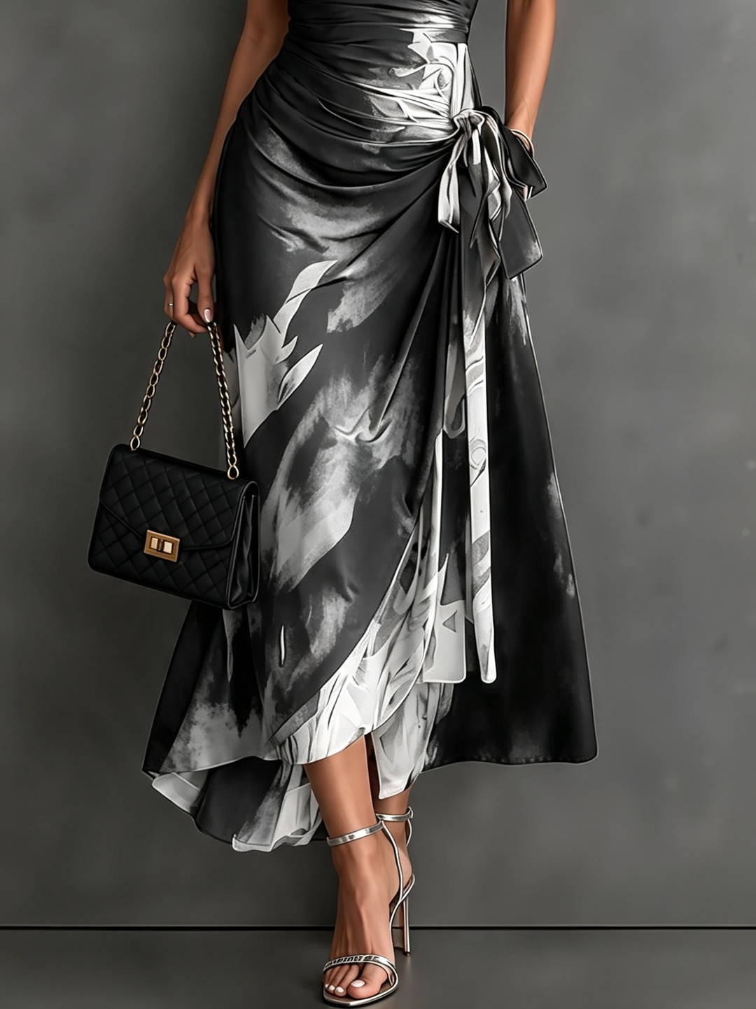 Roselle - Robe longue à col chemisier au drapé soyeux
