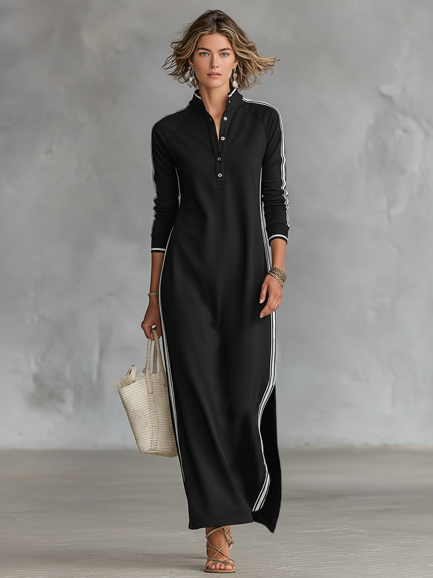 Aida - Robe longue à manches longues à rayures sportives