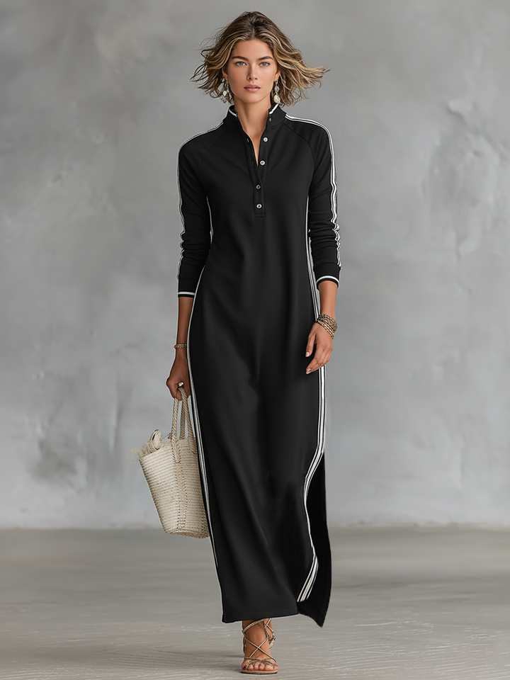 Aida - Robe longue à manches longues à rayures sportives