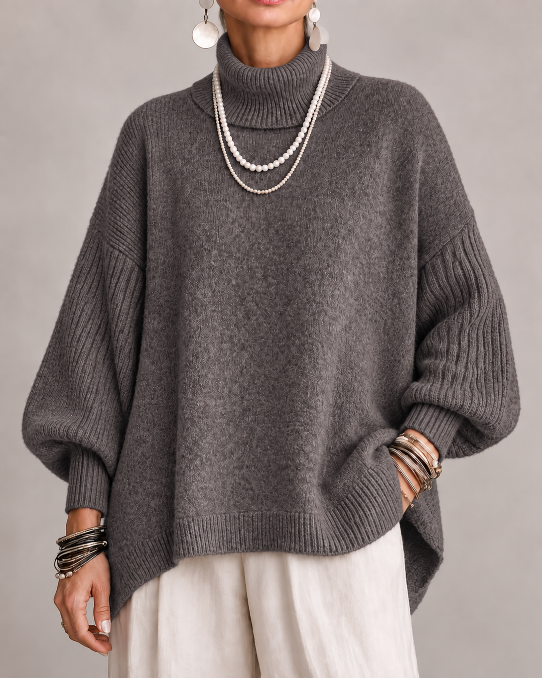 Aislin - Pull en maille oversize à col roulé