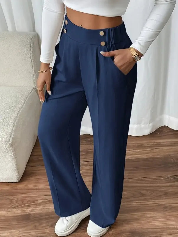 Ashlena - Pantalon large taille haute au toucher doux