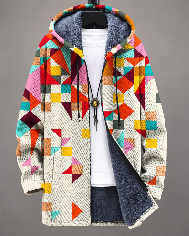 Betha - Veste à capuche douillette à motifs géométriques