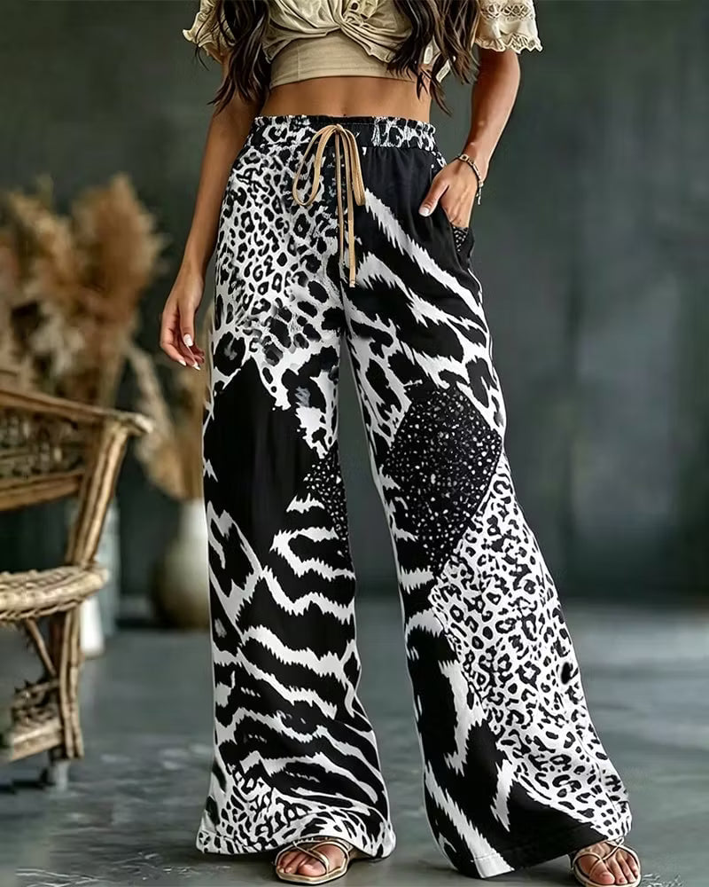 Elfrida - Pantalon large en patchwork léopard, doux au toucher